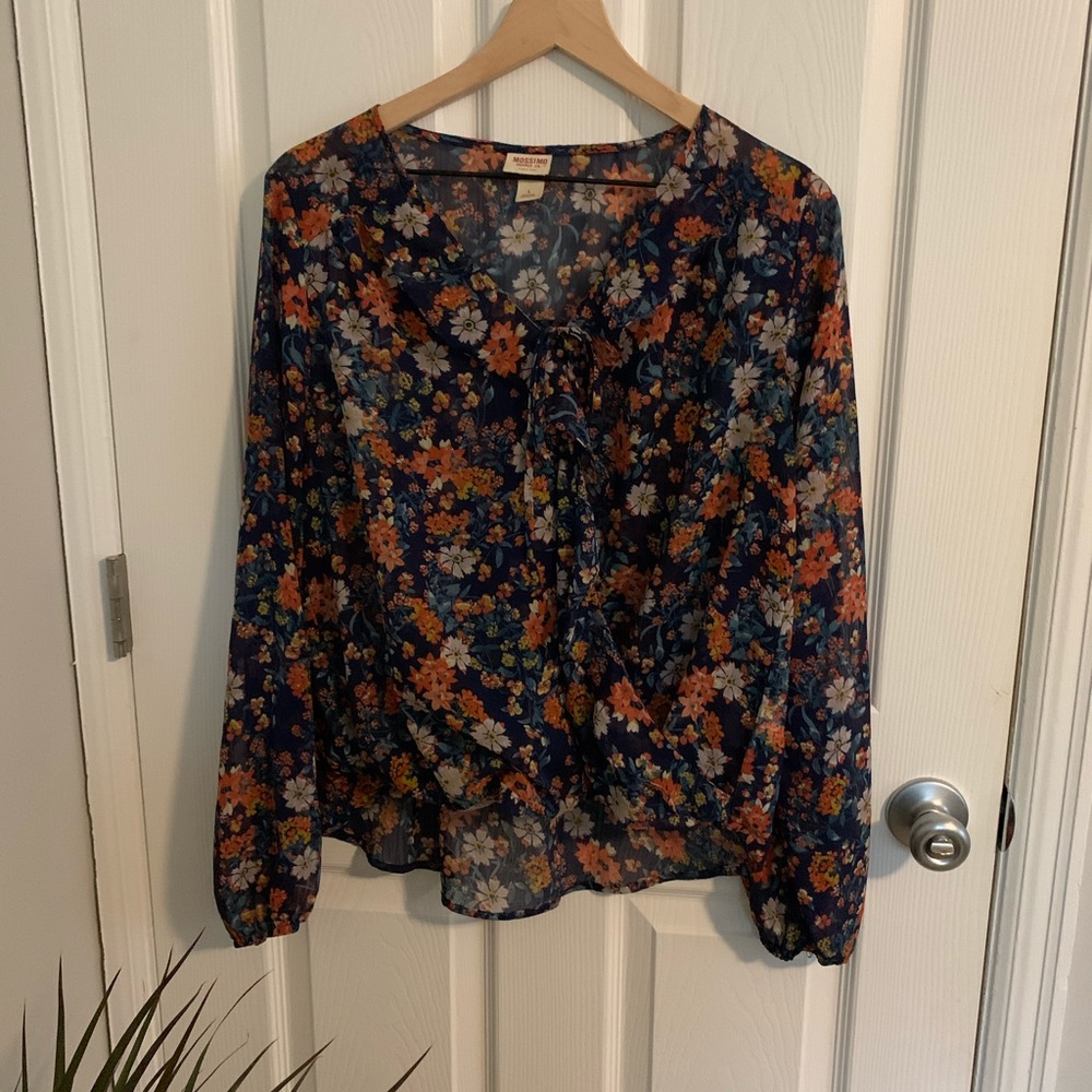 Mossimo floral sheer blouse, size L